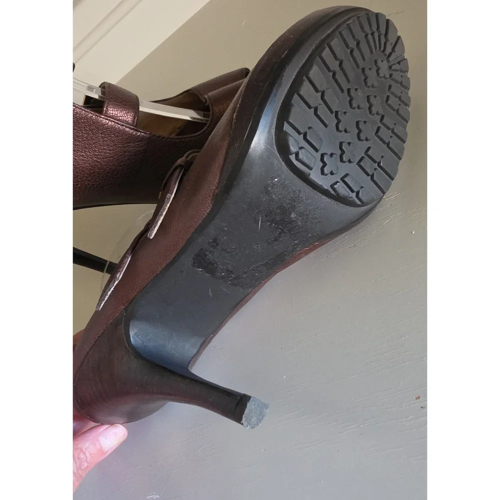 Michael Kors Bronze Metallic Leather Mary Jane's Buckle Peep Toe Heels 10M